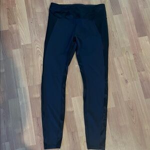 Lululemon Black High-Waisted Leggings with shiny satin like side panel